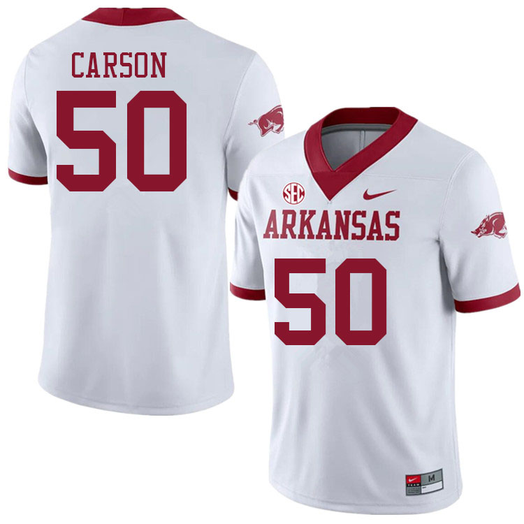 Men #50 Cole Carson Arkansas Razorbacks College Football Jerseys Sale-Alternate White - Click Image to Close